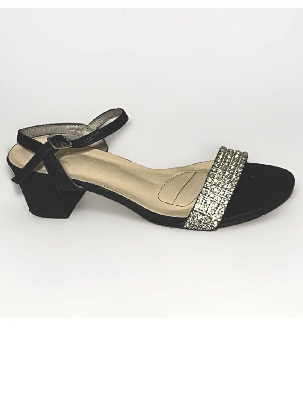 DB Studio Ellsie Black Rhinestone Sparkly Low Block Heel Sandals 8.5